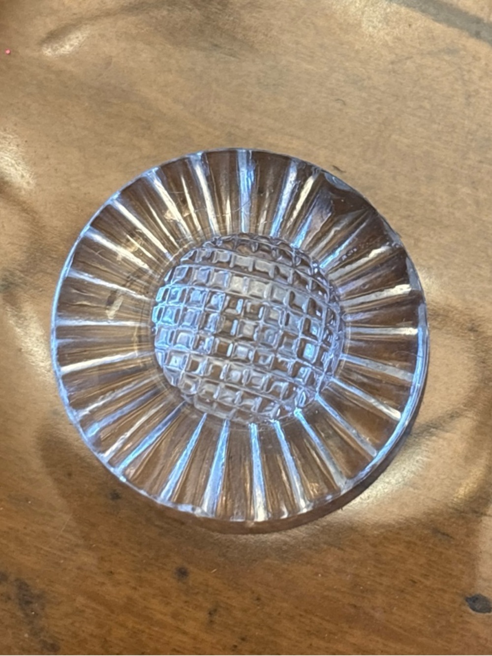 Vintage Clear Glass Sunflower Embossed Carved Button 1"